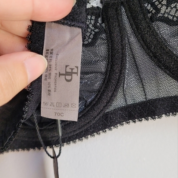 NWT European floral embroidered lace mesh underwire bralette black white 32B - Picture 8 of 8